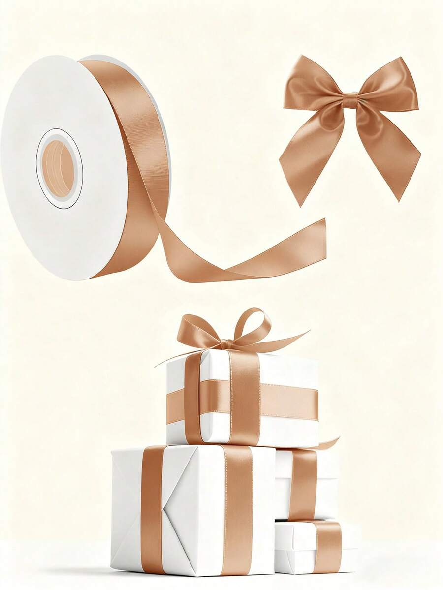 1 Rolle champagnerfarbenes Satinband, vielseitig verwendbares Geschenkband geeignet für Blumenstraußdekoration, DIY Tortendekoration, handgemachte Rosen, Geburtstagsfeiern, Hochzeiten, Geschenkverpackung, Weihnachten, Valentinstag, Neujahrsdekoration - Champagnerfarben - Übersicht 1