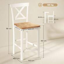 HOMCOM Set Of 2 Bar Stools With Backrest And Footrest, Rubberwood, For Kitchen, Dining Room, Bar, Oak+White - White - View 2