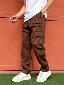 新款男士户外宽松多口袋休闲裤，男女通用款 - 酒紅色 - 查看 6