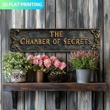 2D Flat, 1pc, Retro"THE CHAMBER OF SECRETS" Metal Sign, Aluminum Decorative Wall Sign, 15.7x3.9 Inches, Pre-Drilled, Easy To Hang - Perfect For Home Decoration, Kitchens, Farmhouses, Porches, Gothic Wall Decoration.Unique Gifts For Friends And Famil, Kitchen Decor, Porch Decoration, Rustic Decor, Vintage Sign, Lightweight Decor, Handcrafted Look, Statement Piece, Flat Sign, Vintage Collectors, Farmhouse Lovers, 2D Flat - 彩色 - 查看 4