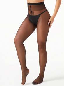 1pc Women's 10D Sexy Ultra-Thin T-Crotch Pantyhose, Skinny Tights - Black - View 5