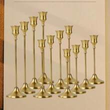 3/6/12/30 Pcs Gold Metal Candle Holders, Candle Stands, Suitable For Fireplace, Party, Christmas, Halloween, Dinner, Wedding, Anniversary, Birthday And Other Occasions, Can Be Used As Tabletop Center Decor (Candles Not Included)