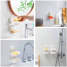 Double Layer Soap Dish Suction Cup Soap Holder, Strong Sponge Holder Shower, Bathroom, Tub and Kitchen Sink, Drill - Removable - Blanco + talla única - Ver 3