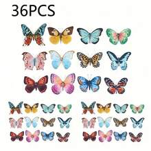 36pcs Watercolor Butterfly Decoration Set - 3D Lifelike Butterflies, Suitable For Wedding, Valentine's Day And Party Decorations (Random Color) - Multicolor - View 12