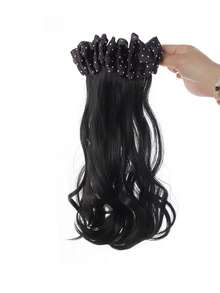 合成假发 优雅印花波点蕾丝发饰 香蕉夹式分层卷发马尾 低扎自然马尾爪 适合女性日常佩戴和聚会 - 彩色 - 查看 14