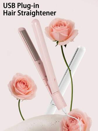 PinkSings 2in1 ヘアアイロン&カーラー、USB給電式 ミニスタイラー、トラベル用、やけど防止、持ち運び便利、うねり防止、ツヤ髪、0.65インチ ストレートアイロン&カーリングアイロン