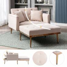 Modern Style Armchair, Reclining Armchair With Adjustable Backrest, Folding Sofa Chair, Suitable For Living Room, Bedroom, Study Room (Contains Iron) - Beige + Velvet + Foam - View 1