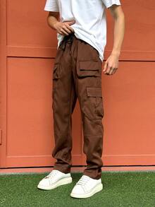 新款男士户外宽松多口袋休闲裤，男女通用款 - 酒紅色 - 查看 3