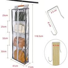 Clear Closet Hanging Handbag Organizer With Zippers Easy Access Wardrobe Tote Bag Purse Storage Holder Over The Door Space Saving Shelf Pocket For Bedrooms Living Room Grey