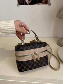 Túi xách hộp nhỏ họa tiết hoa tối giản màu tương phản cổ điển dành cho nữ - Cà phê - Xem 1