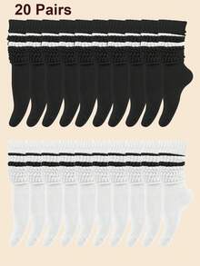 1/3/6/10/20/30 paires de chaussettes de sport unisexes pour couple, motif rayé, mi-mollet, cadeau de printemps/été - Multicolore - Voir 12
