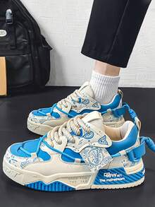 Zapatillas deportivas informales de moda para hombre,tenis para hombre,Suela gruesa antideslizante,transpirables y ligeros,Diseño exclusivo con graffiti urbano y acabados modernos,Perfectos para calle, trabajo y deporte, Colección limitada con detalles de malla y patrón colorido - Azul y blanco - Ver 3