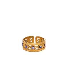 1PC Colorful Enamel Evil Eye Rings For Women Gold Color Stainless Steel Retro Geometric Evil Eye Ring Wedding Christmas Jewelry Gift - Multicolor - View 10