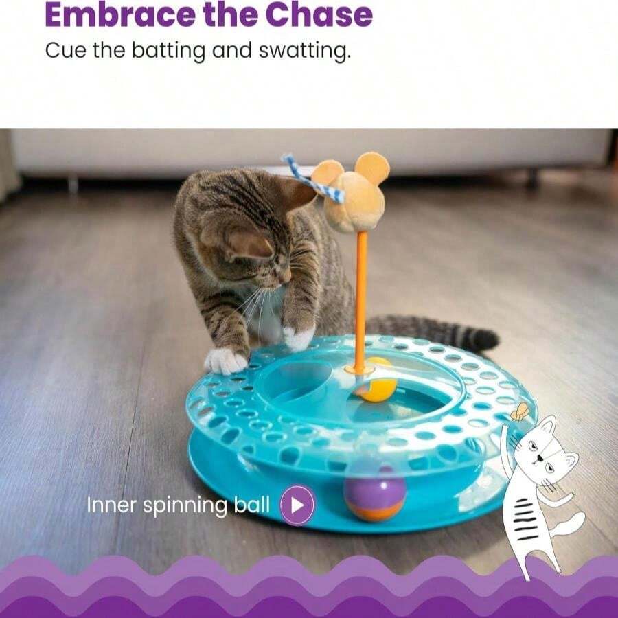 Catstages Cheese Chase Interactive Cat Track Toy With Balls And Catnip Toy, Multicolored - ColorC - 查看 1