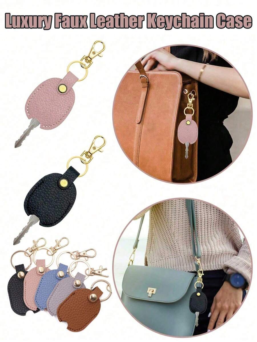 Luxury Faux Leather Keychain Case, Elliptical Shape With Textured Grain And Painted Edge Details, Suitable For Weddings, Bridal Showers, Birthdays, Bars/Nightclubs, Outdoor Gatherings, Christmas, Halloween, Easter, Thanksgiving, Valentine's Day And More - Multicolor - View 1
