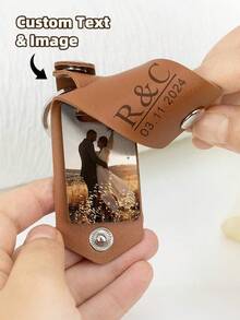 Personalised Photo Keyring In Leather Case + Initials, Photo Printing Personalized Pattern Logo Pendant, Valentine's Day Gifts, Father's Day Keepsake, Gift For New Dad - Multicolor - View 5