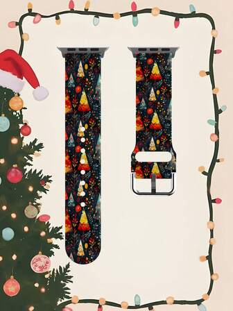 1 pieza Correa de repuesto suave, elástica y transpirable con estampado de árbol de Navidad y flores compatible con Samsung, Garmin, Honor Smartwatches, de 38mm, 40mm, 41mm, 45mm, 44mm, 42mm, 49mm, Banda de silicona colorida compatible con Apple Watch Ultra SE/10/9/8/7/6/5/4/3/2/1