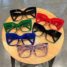 Retro Oversized Cat Eye  Transparent Gradient Lenses Lightweight Durable Unisex Fashion Glasses  Fashion Glasses Y2K Fest Music Fest For Summer Beach Vacation, Outdoor, Travel Preppy Style For Back To School Plain PC Rimless - 黑色 - 查看 4
