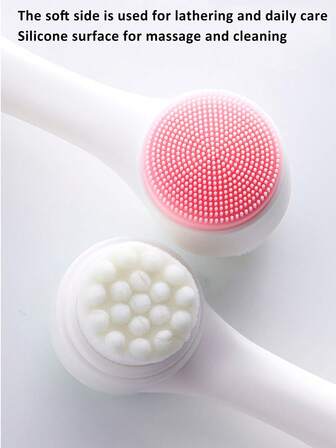 1pc Blue Cleansing Brush And 1pc Pink Cleansing Brush 1pc Soft Bristle Silicone Facial Cleansing Brush, Facial Exfoliating Pore Deep Cleansing Brush,Double-Sided Manual Massage Deep Clean Pores Face Brush, 2-In-1 Facial Cleansing Brush, Facial Brush, Soft Bristled Cleanser, Double-Sided Brush, Manual Facial Pore Deep Cleaning Tool, Blackhead Remover