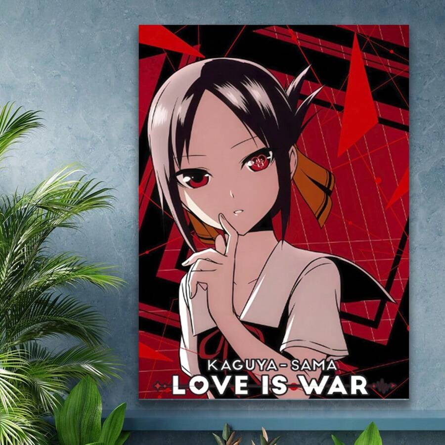 Framed Kaguya Sama: Love Is War Anime Poster - Canvas Wall Art Sweet & Endearing School Uniform Character Art With Red Geometric Patterns. Idea Gift For New Year, Thanksgiving Day, Christmas, For Room Decor, Kitchen Decor, Living Room, Halloween Decor, Bathroom Decor, Home Decor. - Đóng khung - Xem 1
