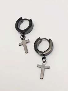 1对男女通用不锈钢十字耳环，街头风，适合日常佩戴、派对和节日场合 - 十字架 - 查看 4