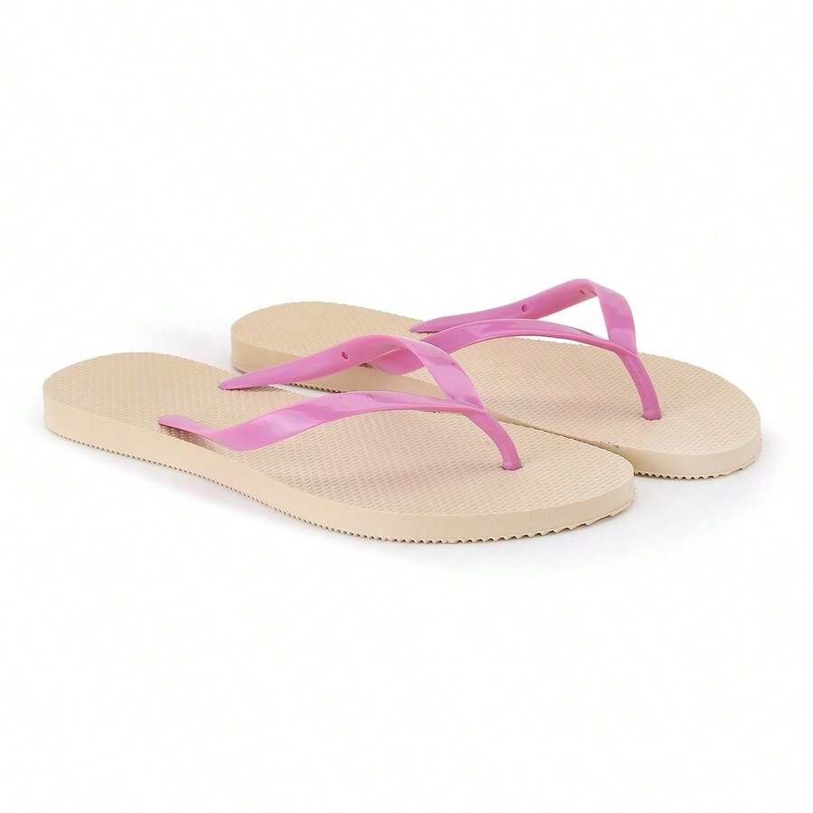 Women's Flip-Flops, Simple, Basic, Traditional, Women's Sandals, Casual, Lightweight, Comfortable, Inexpensive, For Everyday Use, At Home, Beach, Bathing, Basic, Rubber, PVC, And Flexible, Non-Slip, Waterproof, Water-Resistant Sole, Soft Sole, Practical, Inexpensive, Cost-Effective, Summer Promotion, Pool, Travel, Vacation/Summer, White, Black, Beige With Pink, Thin Straps, Light - 8.03-柔滑裸粉色 - 查看 1