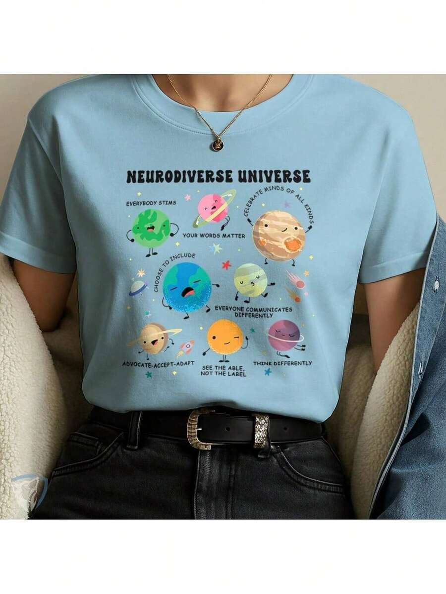 Inspirational T-Shirt | Positive Art About Inclusion And Awareness - Baby Blue - View 1