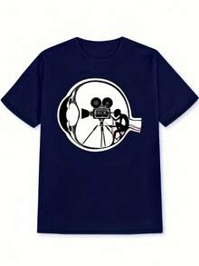 Camiseta Casual de Cuello Redondo para Hombre con Estampado de Cámara de Película, Camiseta Gráfica Negra para Él, Idea de Regalo, Camiseta de Uso Diario, Atuendo de Verano, Camiseta Impresa, Diseño Elegante, Ajuste Cómodo, Tela Suave, Camiseta Impresa, Camiseta para Hombre, Ropa de Hombre, Jóvenes Adultos - Negro - Ver 9