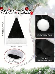 1 Stück flauschige schwarze Weihnachtsmannmütze Set mit Plüschrand und Futter für Erwachsene Männer Frauen - Weihnachten, Silvester Party Zubehör & Geschenke