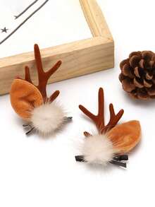 Christmas Hair Clips For Women, Cute Reindeer Antler Hair Clips With Faux Fur, Adorable Hair Accessories For Christmas Decoration, Birthday Gifts, Holiday Gifts, Plastic Holiday Themed Hair Clips Suitable For All Ages, Charming Cartoon Style, Perfect For Christmas, New Year And Thanksgiving Gifts - Multicolor - View 21