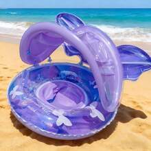1pc Starry Sky Pattern Purple Mermaid Tail Inflatable Swimming Ring With Canopy For Kids - Violet Purple - View 9