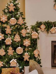 48/13/12件装圣诞装饰挂件，卡通圣诞老人、五角星、天使、姜饼人、驯鹿雪橇等图案，饼干造型挂饰，圣诞用品，圣诞树装饰品，圣诞装饰，适用于圣诞派对、主题派对、圣诞派对礼品