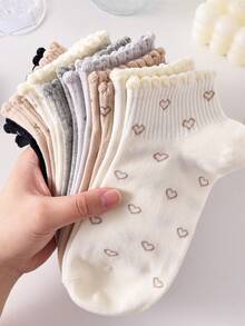 5 Paar Damen Socken mit Blumen- und Schleifen-Muster, knöchellang, für alle Jahreszeiten geeignet, zufällige Farben - Verschiedenfarbig - Übersicht 2