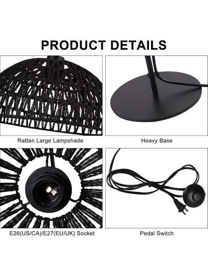 Alpinaluz "SALVIA" Wooden Vloer Lamp Zwart Jute Rope Shade E27 view 7