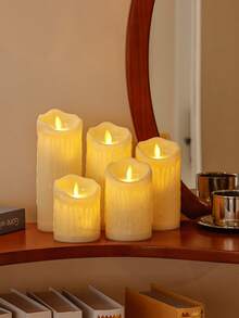 3pcs/5pcs Warm Yellow Realistic Dripping Wax LED Electronic Candles, Cozy Atmosphere With Melting Edge Texture, Realistic Flame Details, Suitable For Christmas, Holidays, Weddings, Parties, Romantic Decor, Men's Gifts, Home Decor, Personalized Gifts, Ramadan, Wall Decor, Bedroom, Garden, Bathroom Accessories - Warm White - View 2
