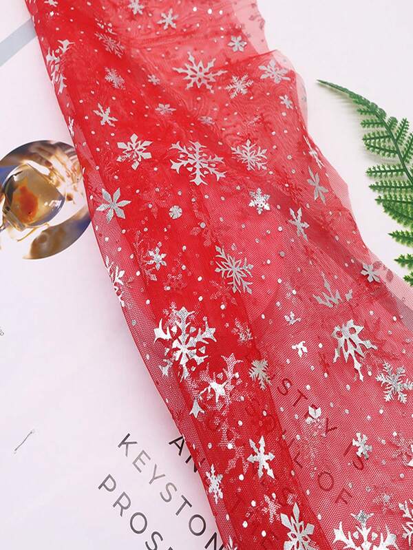 1pc Snowflake Tulle Rainbow Silver Snowflake DIY Fabric, Suitable For Tulle Skirts, Dresses, Wedding, Birthday Bouquets