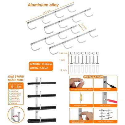 Fishing Rod Holders, 4 Pack Wall Or Ceiling Mounted Fishing Pole Holders Garage, Aluminum Fishing Rod Rack Organizer Universal Fit