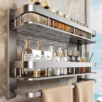 防锈铝制浴室置物架：坚固的壁挂式置物架，承重力强，适用于淋浴房的洗发水和毛巾收纳整理架
