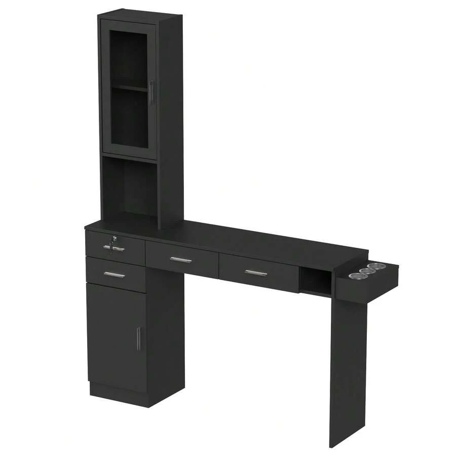 Advwin Wall-Mount Barber Station Salon Table With Storage Drawers, Shelves & Hair Dryer Holders, Professional Beauty Salon Furniture For Barbershop Or Home Studio, Perfect Holiday Gift For Stylists & Holiday Salon Upgrade (Mirror Not Included) - 黑色 - 查看 1