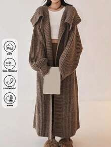 JIANHU 高领中长纯色休闲开衫，长袖上衣