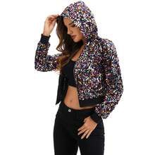Women's Sequin Zip-Up Hooded Jacket With Ribbed Hem And Long Sleeves For Party Wear - Multicolor - View 4