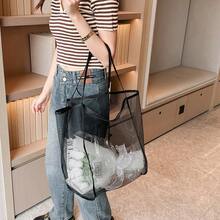 Beach Bag - Oversized Foldable Mesh Handbag, Durable Polyester Storage Bag, Suitable For Shells, Clothing, And Towels, No Closure Design And Edge Painted Details, White, Sturdy Handle Design, Visible Content Access - Multicolor - View 3