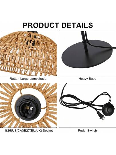 Alpinaluz "SALVIA" Wooden Vloer Lamp Beige Jute Rope Shade E27 view 5