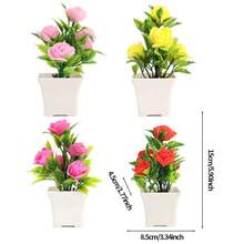 1 Stück künstliche Rose Bonsai mit 5 Blüten, Fake Topfblume für Innenräume, Büro und Tischdekoration, Kunststoff Mini Pflanze Ornament, Valentinstag Geschenkdekoration