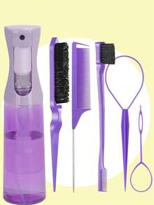 6件套粉色美发造型梳套装，男女通用卷发梳，包含200毫升喷雾瓶、1把直发梳、1把蓬松梳、1把尖尾梳和2个编发工具，适用于化妆、夏季Y2K风格美发造型。 - 彩色 - 查看 19