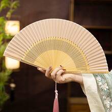 1 leque dobrável retrô estilo chinês e japonês, leque portátil com cabo de bambu e tecido de seda, ideal para o Dia das Mães, formatura, aniversário, Natal, presentes para amigos, leque dobrável vintage, design clássico, adereço para apresentações de dança, fotografia, decoração de quarto charmosa - Multicolorido - Ver 2