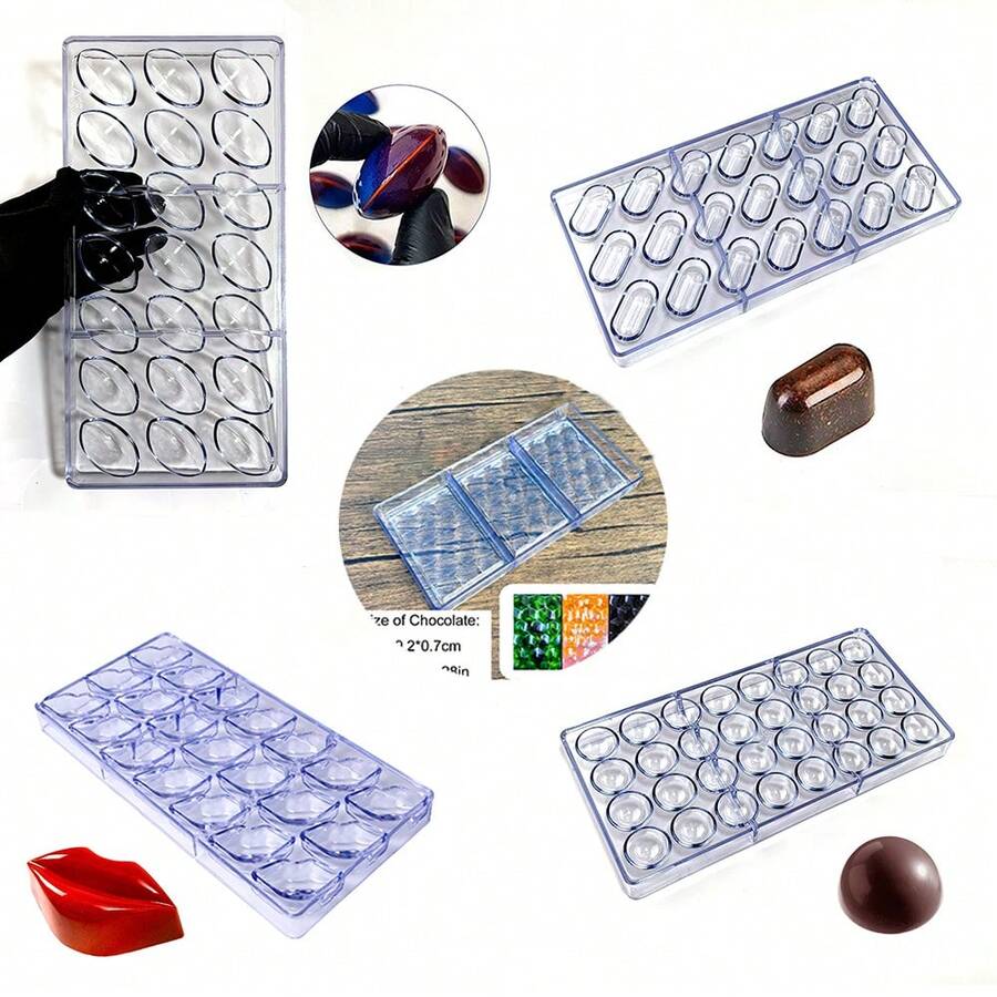 一套塑料巧克力模具，椭圆形、胶囊形、唇形、星空球形小糖果模具，翻糖工具，填充糖果模具，塑料模具，专业巧克力工具，适合个人、甜品店、工作室使用