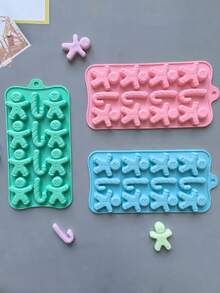 1pc, 12-Cavity Christmas Silicone Chocolate Candy Mold, Non-Stick Chocolate And Candy Mold, Small Baking Mold For Cake Decoration, Santa Claus, Snowman, Christmas Tree, Stocking - Multicolor - View 1