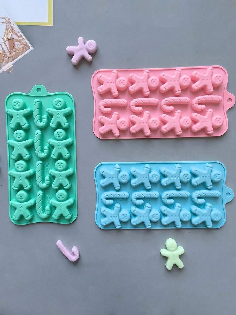 1pc, 12-Cavity Christmas Silicone Chocolate Candy Mold, Non-Stick Chocolate And Candy Mold, Small Baking Mold For Cake Decoration, Santa Claus, Snowman, Christmas Tree, Stocking - Multicolor - View 1