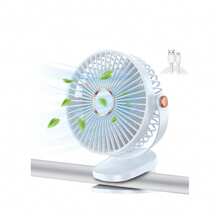 Mini ventilador portátil con clip, con luz led, regargable,5 velocidad - Blanco - Ver 8